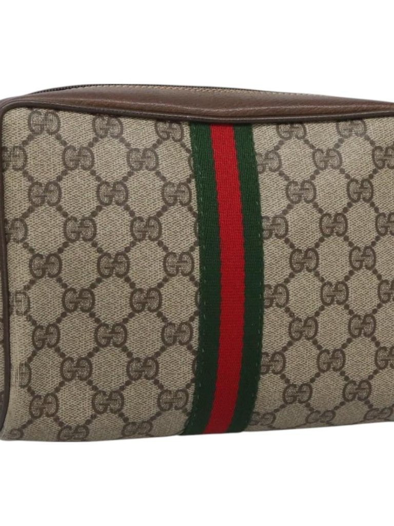 Gucci Gg Supreme Web Sherry Line Clutch Bag Pvc Beige 32 014 3553 Auth Hk2851